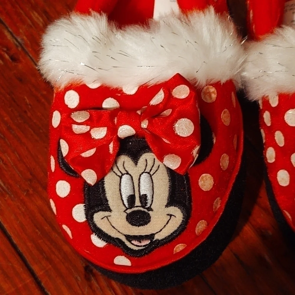 Disney Minnie Mouse Polka Dot Slippers Sz Kids S (7/8)